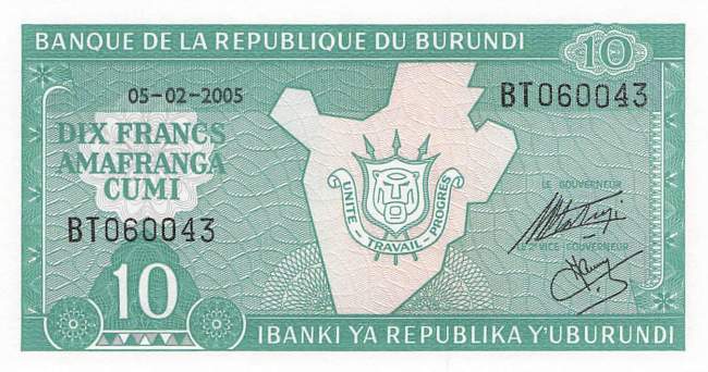 Burundi p33e 10 Francs 2005